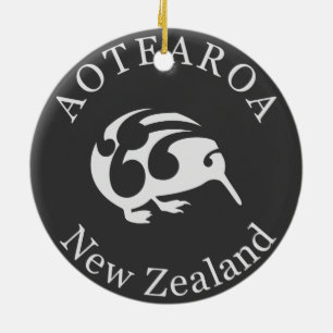 Grått Kiwi med Koru, Aotearoa, Nya Zeeland Julgransprydnad Keramik