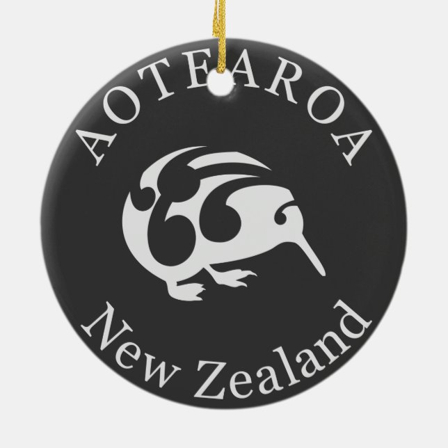 Grått Kiwi med Koru, Aotearoa, Nya Zeeland Julgransprydnad Keramik (Baksidan)