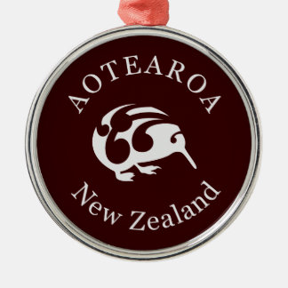 Grått Kiwi med Koru, Aotearoa, Nya Zeeland Julgransprydnad Metall