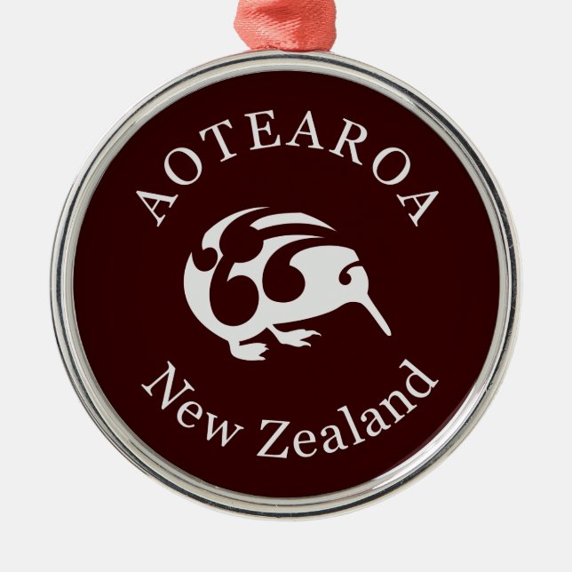 Grått Kiwi med Koru, Aotearoa, Nya Zeeland Julgransprydnad Metall (Framsidan)