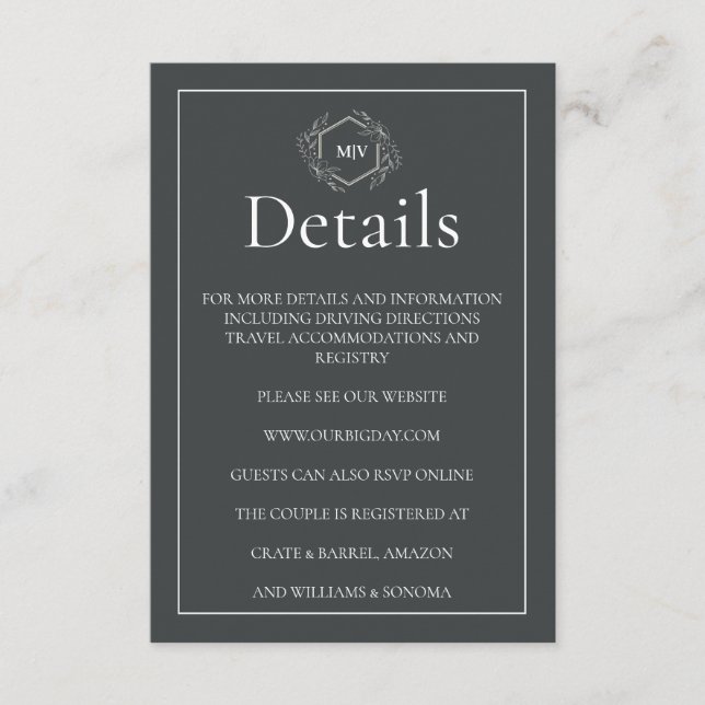 Grått kol QR-kod monogram kuvertkort Tilläggskort (Framsida)