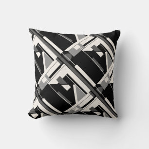 Grått-kolsvart, vit diagonal geometrisk motif kudde