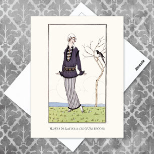 Grått Kostym Fransk Mode Plate Illustration Vykort