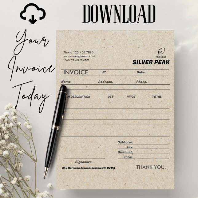 Grått Kraft Fakturavaruinleverans för mindre föret Kort (invoice sales receipt small business modern minimalist client invoice logo service invoice, digital )