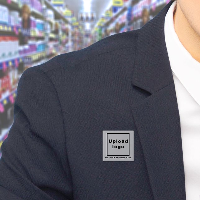 Grått-kvadratknapp för Business Namn och Logotyp Knapp (Build brand name awareness. Your business name and logo on gray square button.)