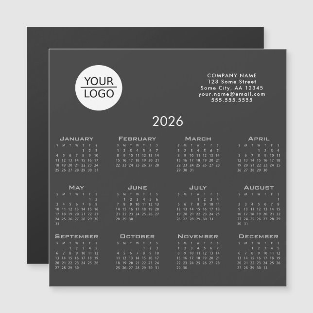 Grått Lägg till din Logotyp 2026 Calendar Company  (Fram/baksida)
