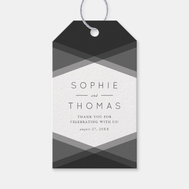 Grått-lagrade Geometric & Black Bröllop Gift-Märkr Presentetikett (Framsidan)