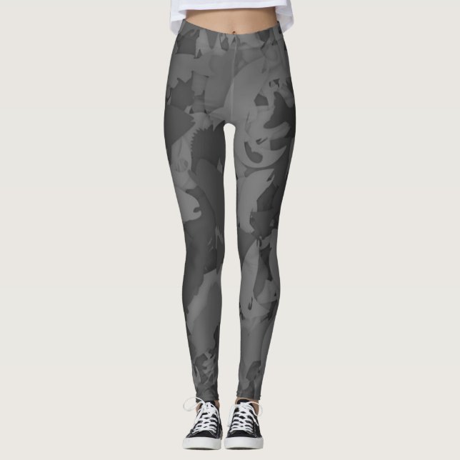 Grått Land Girl Fishing Camouflage Mönster Leggings (Framsida)