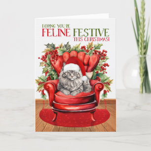 Grått Långhårig jul Kat KATTDJUR Festive Helgkort