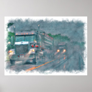 Grått Lastbil Highway Drives in Rain Art Poster 5
