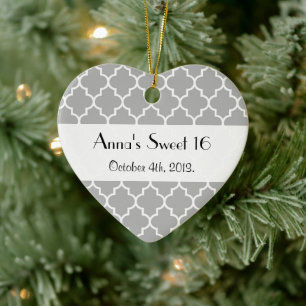 Grått Latticwork, Quatrefoil, Trellis, Sweet 16 Julgransprydnad Keramik