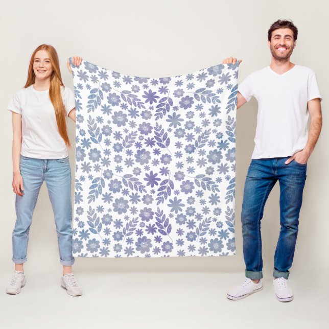 Grått & Lavender-Blommönster Fleecefilt (På plats)