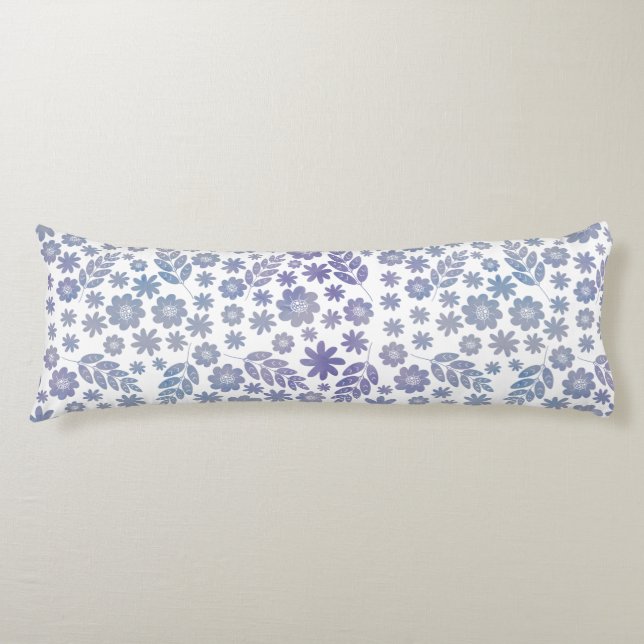 Grått & Lavender-Blommönster Kroppskudde (Framsidan)