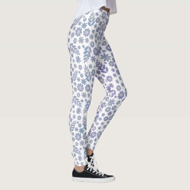 Grått & Lavender-Blommönster Leggings (Höger)