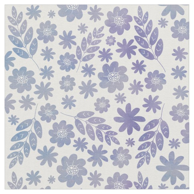 Grått & Lavender-Blommönster Tyg (Närbild)