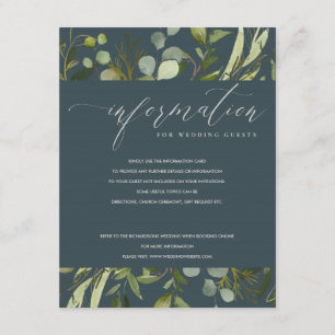 GRÅTT LEAFY FOLIAGE WATERCOLOR BRÖLLOP INFORMATION TILLÄGGSKORT