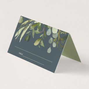 GRÅTT LEAFY GRÖNT GULD FOLIAGE BRÖLLOP PLACE-KORT KORT