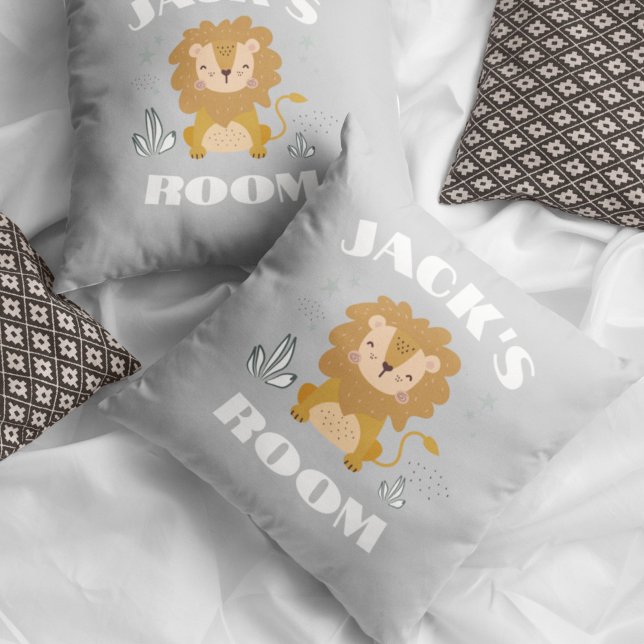 Grått Lejont anpassat hemligt barnrum Kudde (Gray Lion Customized Nursery Kids Room Throw Pillow
)