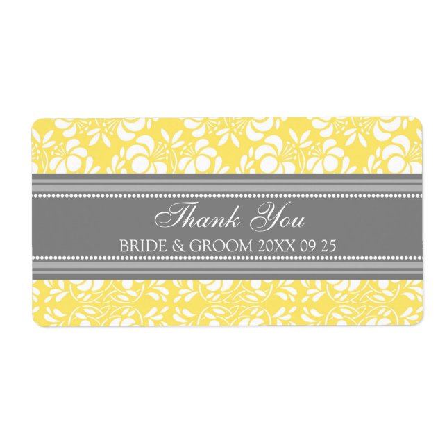 Grått Lemon Damask Wedding Labels Fraktsedel (Framsidan)