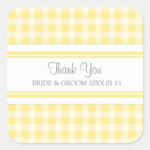 Grått Lemon Gingham Tack Wedding Favor Märkre Fyrkantigt Klistermärke