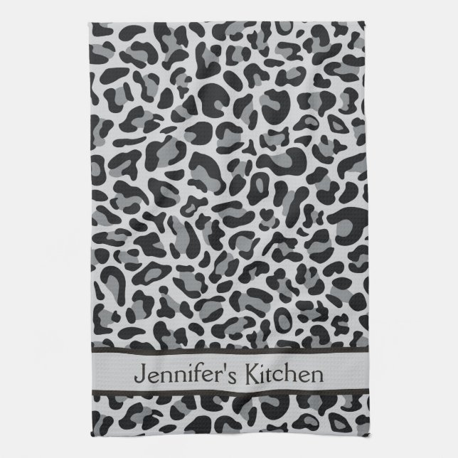 Grått Leopard Print Retro Kitchen Towel Towel Kökshandduk (Vertikal)