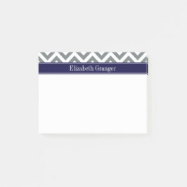 Grått Lg Chevron Navy Blue Namn Monogram Post-it Block