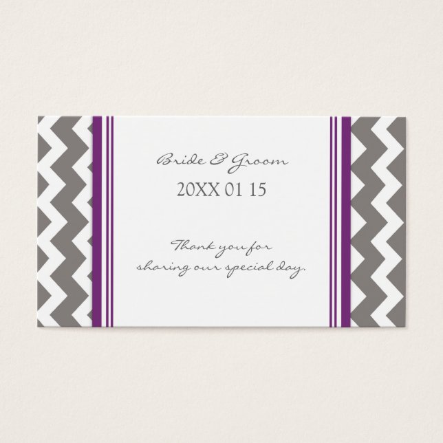 Grått Lila Chevron Wedding Favor Märkre Visitkort (Framsidan)