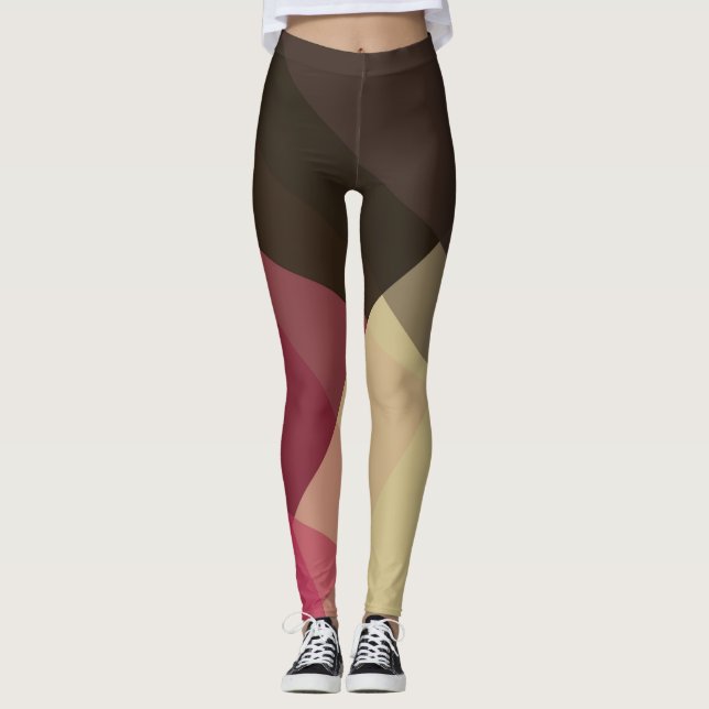 Grått Lila Cream Modern Geometric Mönster Leggings (Framsida)