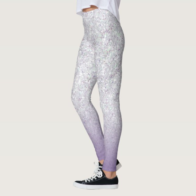 Grått Lila Glitter Sparkles Modern Leggings (Vänster)