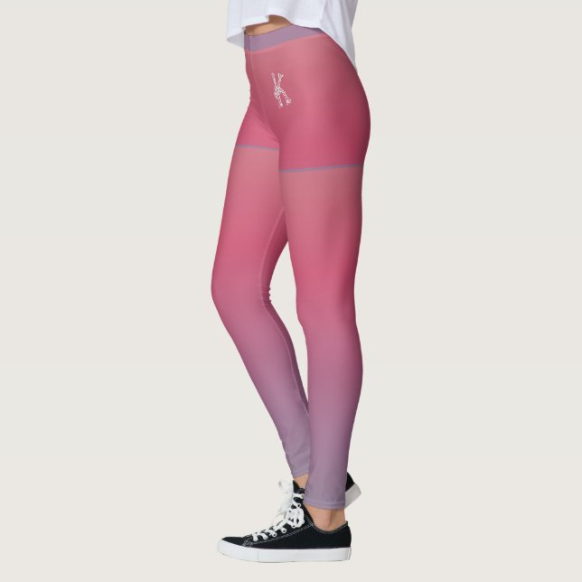 Grått Lila Rosa gradient, Kort, Anpassningsbar Mon Leggings (Vänster)