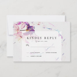 Grått & Lila Watercolor Blommigt Bröllop OSA Kort