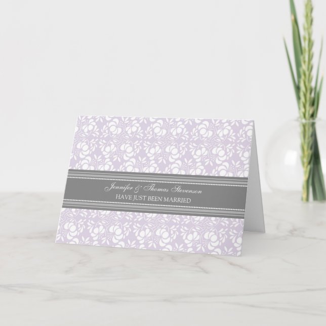 Grått Lilac Damask Ny gifta annons Card Meddelande (Framsida)