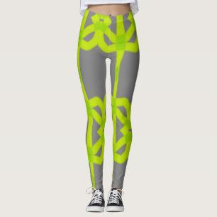 Grått Lime Green Abstrakt Stretch Byxor Leggings