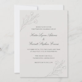 Grått Line Art Flowers Elegant bröllop Inbjudningar