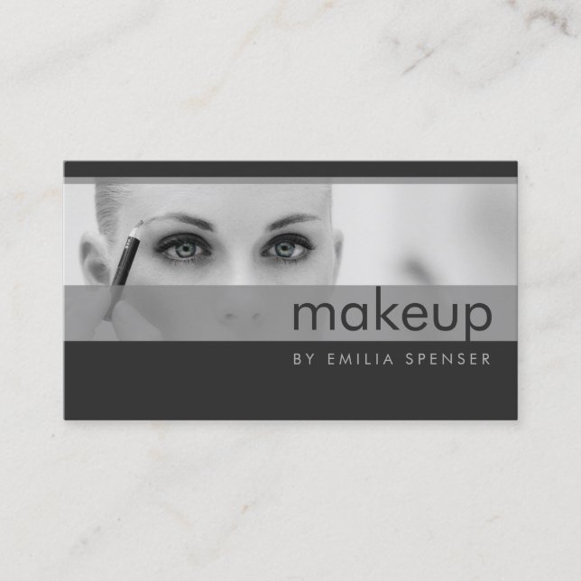 Grått Line Shadow Makeup Artist Cosmetology Visitkort (Framsida)