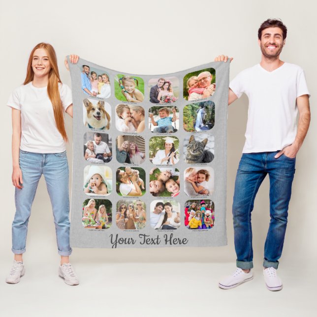 Grått Linen 20 Photo Collage Captions Script Namn Fleecefilt (På plats)