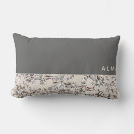 Grått & Linen Beige Blommigt | Monogram Lumbarkudde
