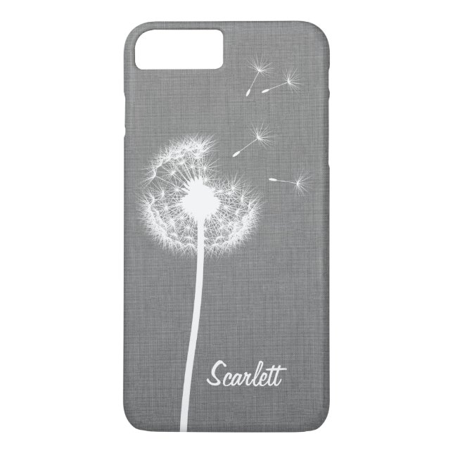 Grått Linen Dandelion Monogrammed iPhone 7 Plus Case-Mate iPhone Skal (Baksida)