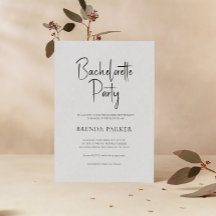 Grått Linen Simple Black Script Bachelorette Party