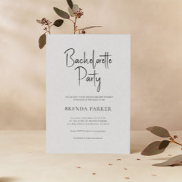 Grått Linen Simple Black Script Bachelorette Party Inbjudningar