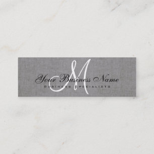Grått Linen Simple Monogram Mini Visitkort