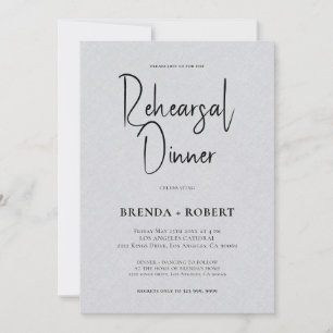Grått linen Simple White Script Rehearsal Dinner Inbjudningar