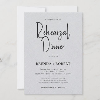 Grått linen Simple White Script Rehearsal Dinner Inbjudningar