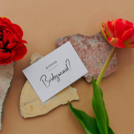 Grått Linen White-skript blir min bridesmaid Inbjudningar