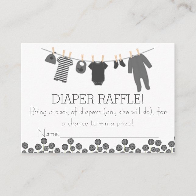Grått Little Clothes Diaper Raffle Biljett Tilläggskort (Framsida)