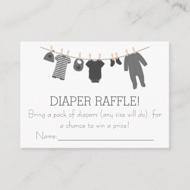 Grått Little Clothes Diaper Raffle Biljett Tilläggskort (Framsida)