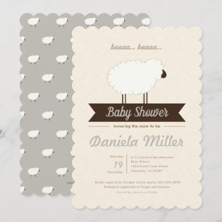 Grått Little Lamb Gender Neutral Baby Shower Inbjudningar