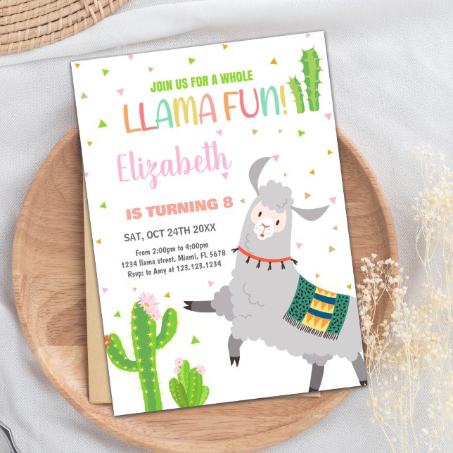 Grått Llama Roligt Llama Birthday-inbjudningar Inbjudningar (Gray Llama Fun Llama Birthday Invitations)