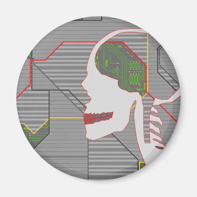 grått logicskalle magnet (Framsidan)