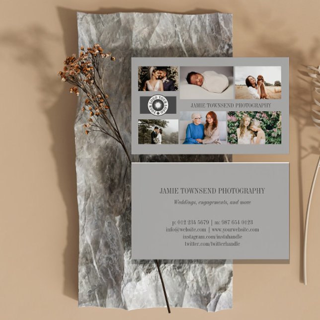 Grått Logotyp Fotokollage Professionell Fotograf Visitkort (Skapare uppladdad)